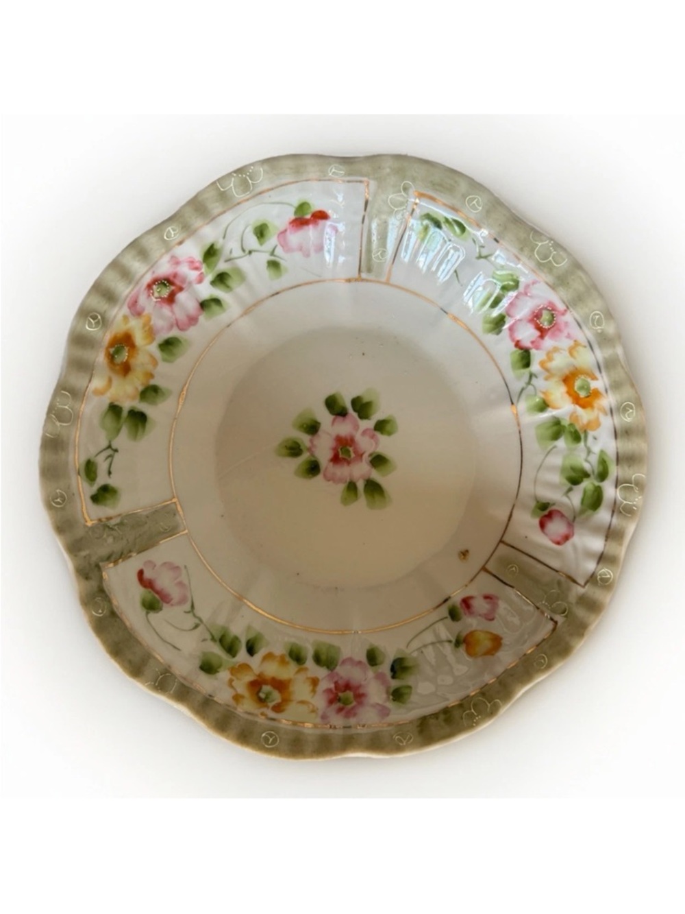 Antique Nippon Hand Painted Porcelain Bowl - Floral Pink & Yellow